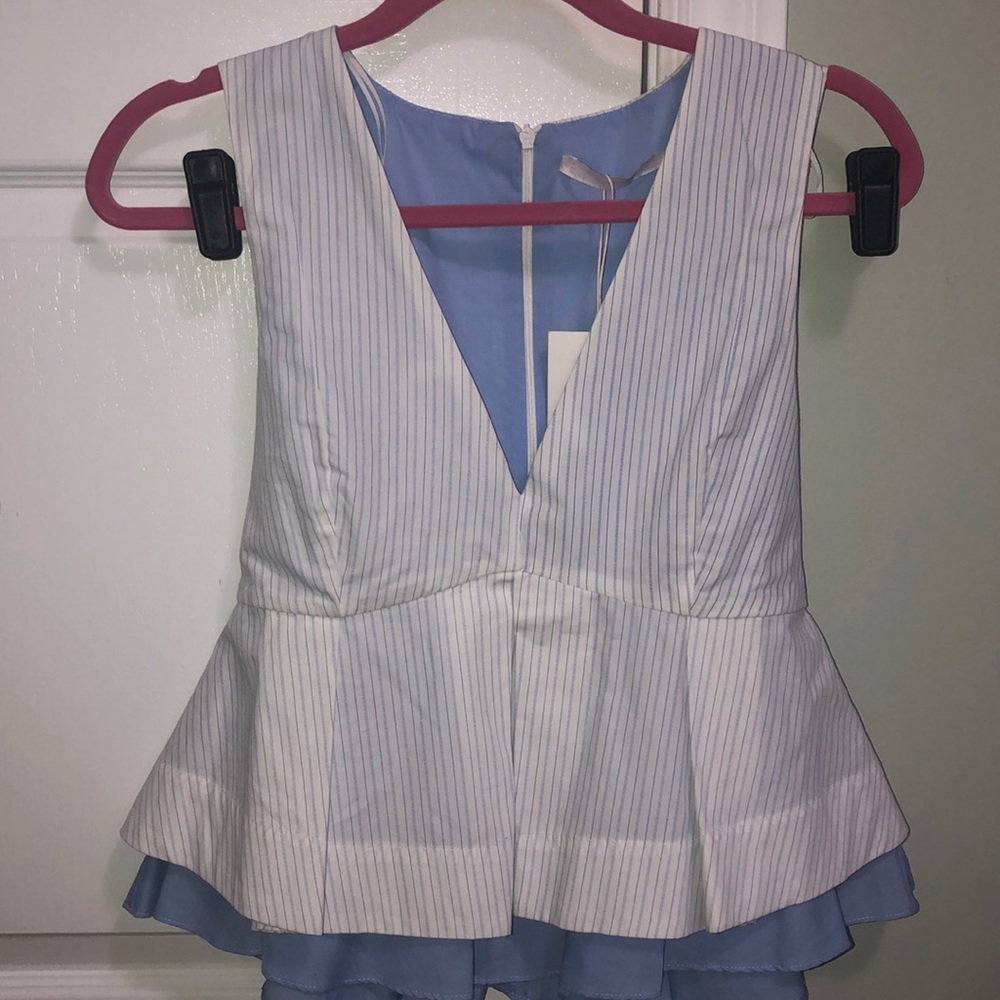 Blue and white stripe peplum blouse